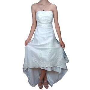 GALINA David's Bridal Wedding Dress SZ 8 A Line Sweetheart Hi-Low T9698
